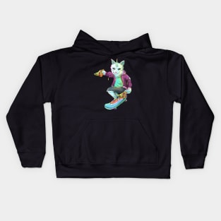 Badass Unicorn Cat Skateboarding Pizza lover Kids Hoodie